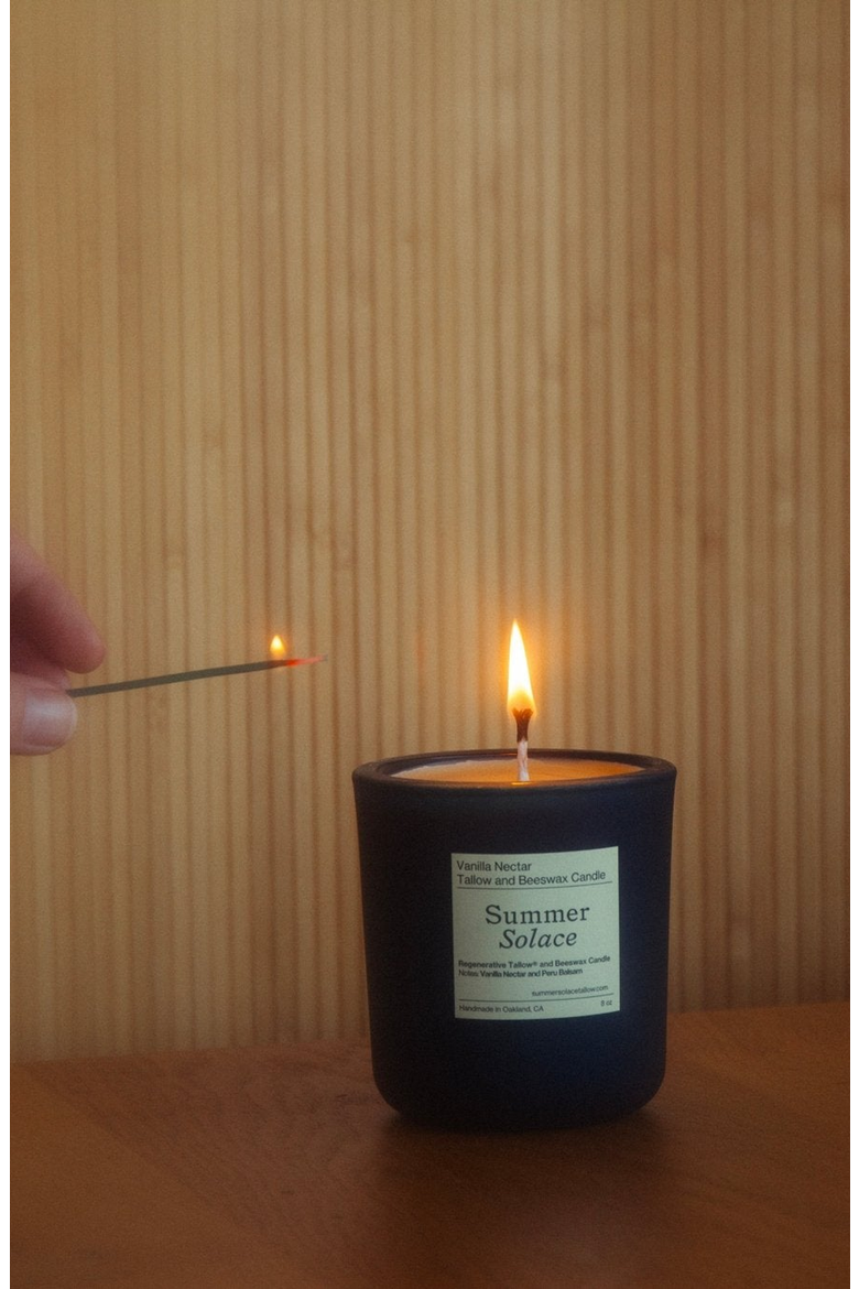 Vanilla Nectar and Peru Balsam Tallow and Beeswax Candle, Alternate, color, Blue-Green