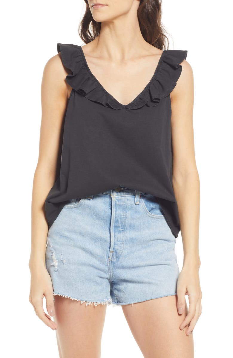 Treasure & Bond Ruffle Trim Sleeveless Organic Cotton Top, Main, color, 