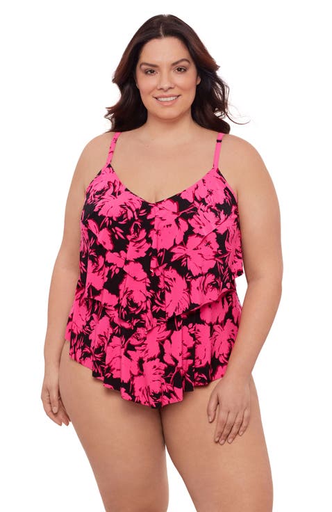 Plus Size Triple Ruffle Tier Adjustable Tankini Swimsuit Top