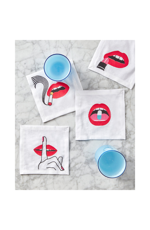 Jonathan Adler Lips Cocktail Napkins In Red