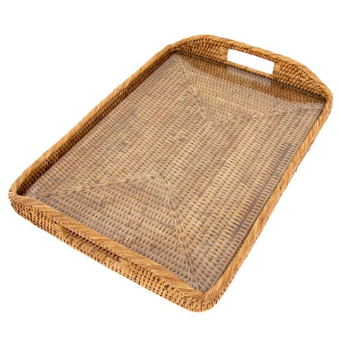 Artifacts Rattan Rectangular Tray with Glass Insert