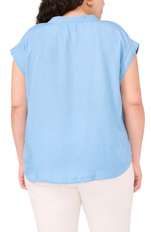 Vince Camuto Plus Size Split-neck Extended-shoulder Top In Blue