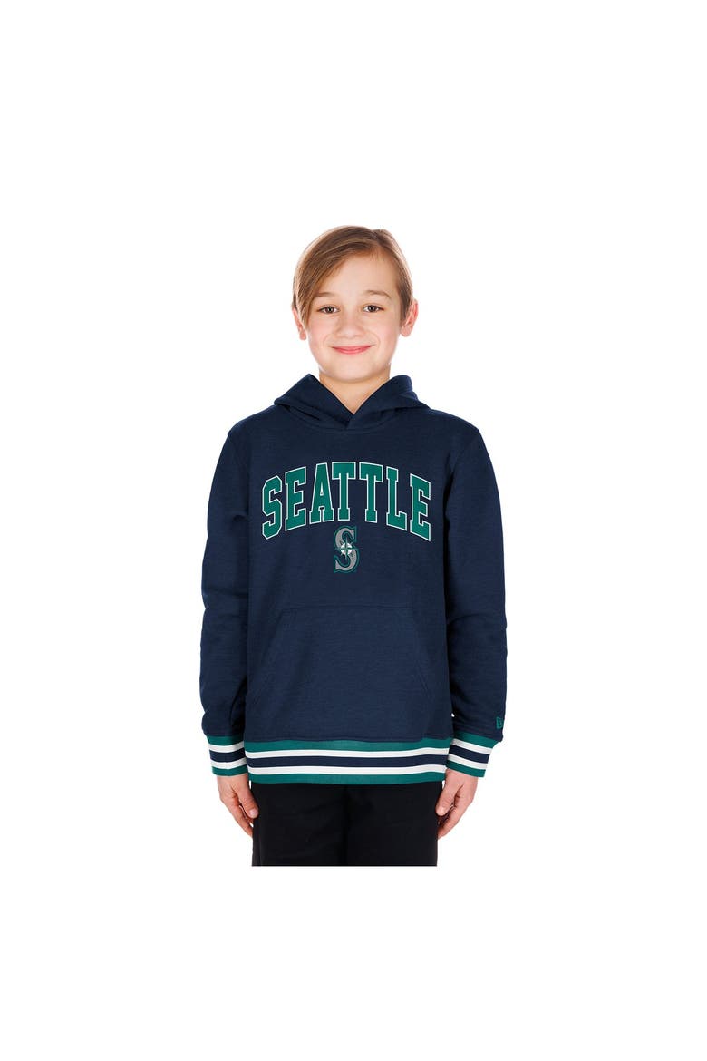 Youth New Era Navy Seattle Mariners Knit Trim Pullover Hoodie, Main, color, Navy