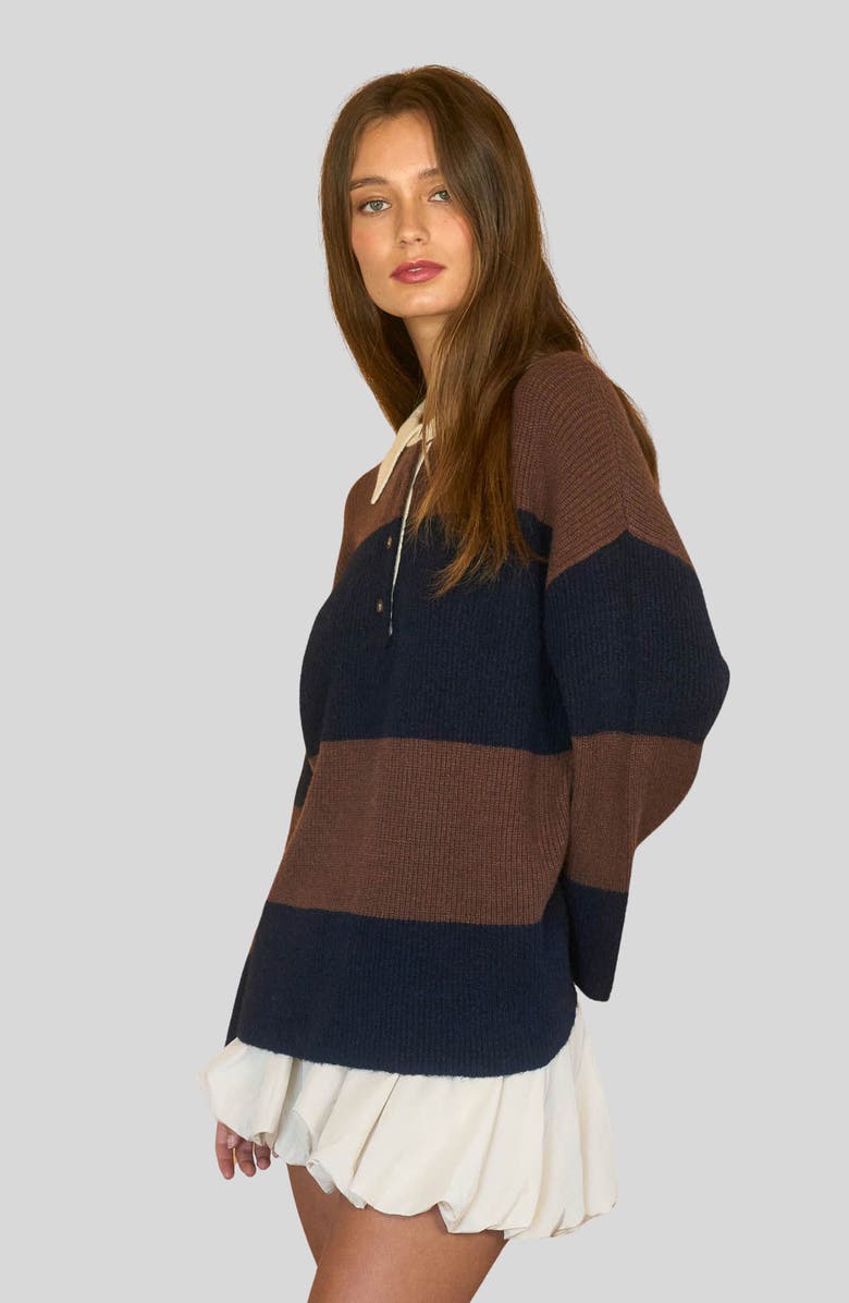 Blu Pepper Striped Polo Sweater, Alternate, color, Navy