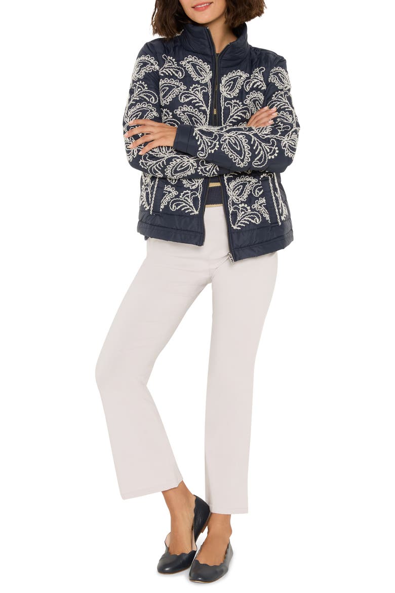 Embroidered Puffer Jacket, Alternate, color, INDIGO MULTI