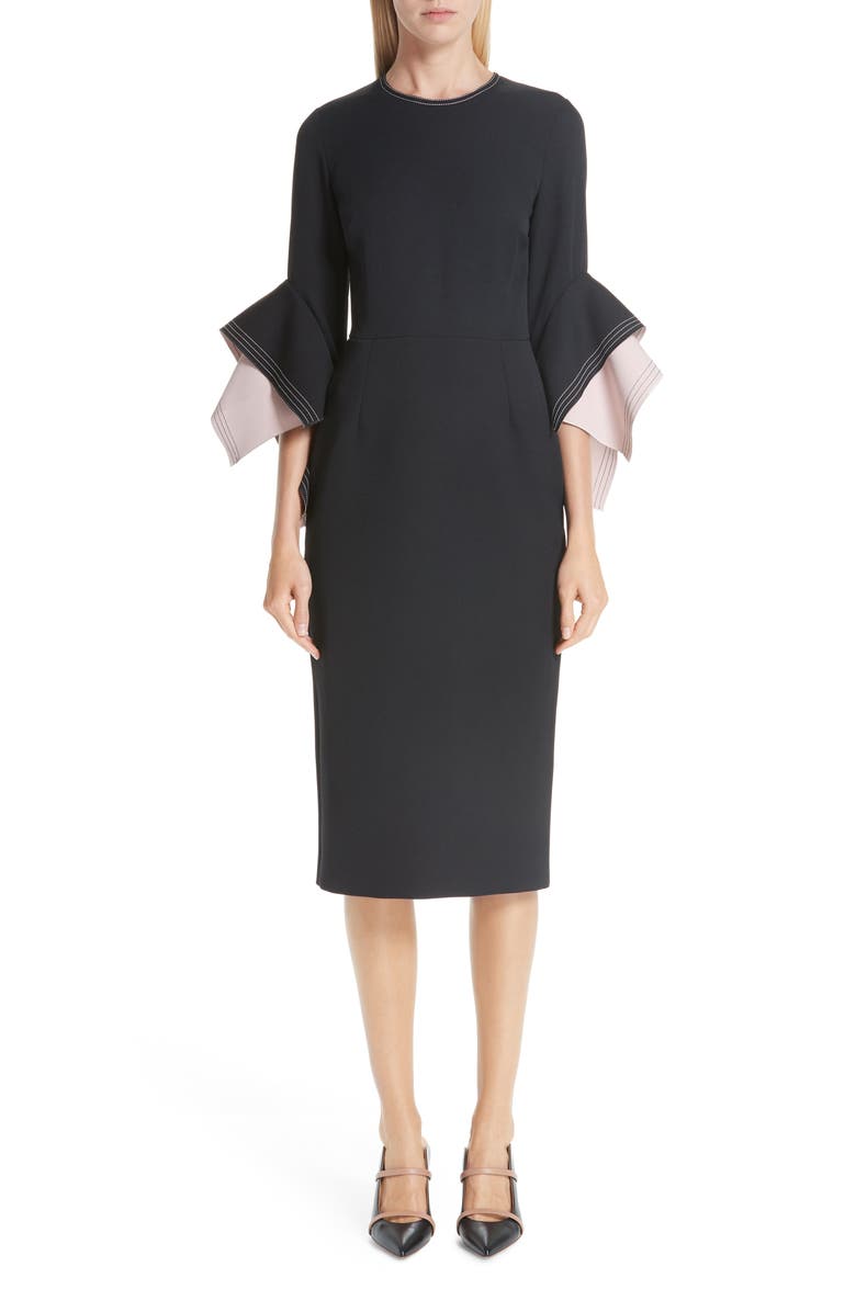 Roksanda Bicolor Flutter Sleeve Crepe Sheath Dress, Main, color, 