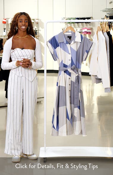 Donna Karan New York Geo Colorblock Belted Midi Shirtdress
