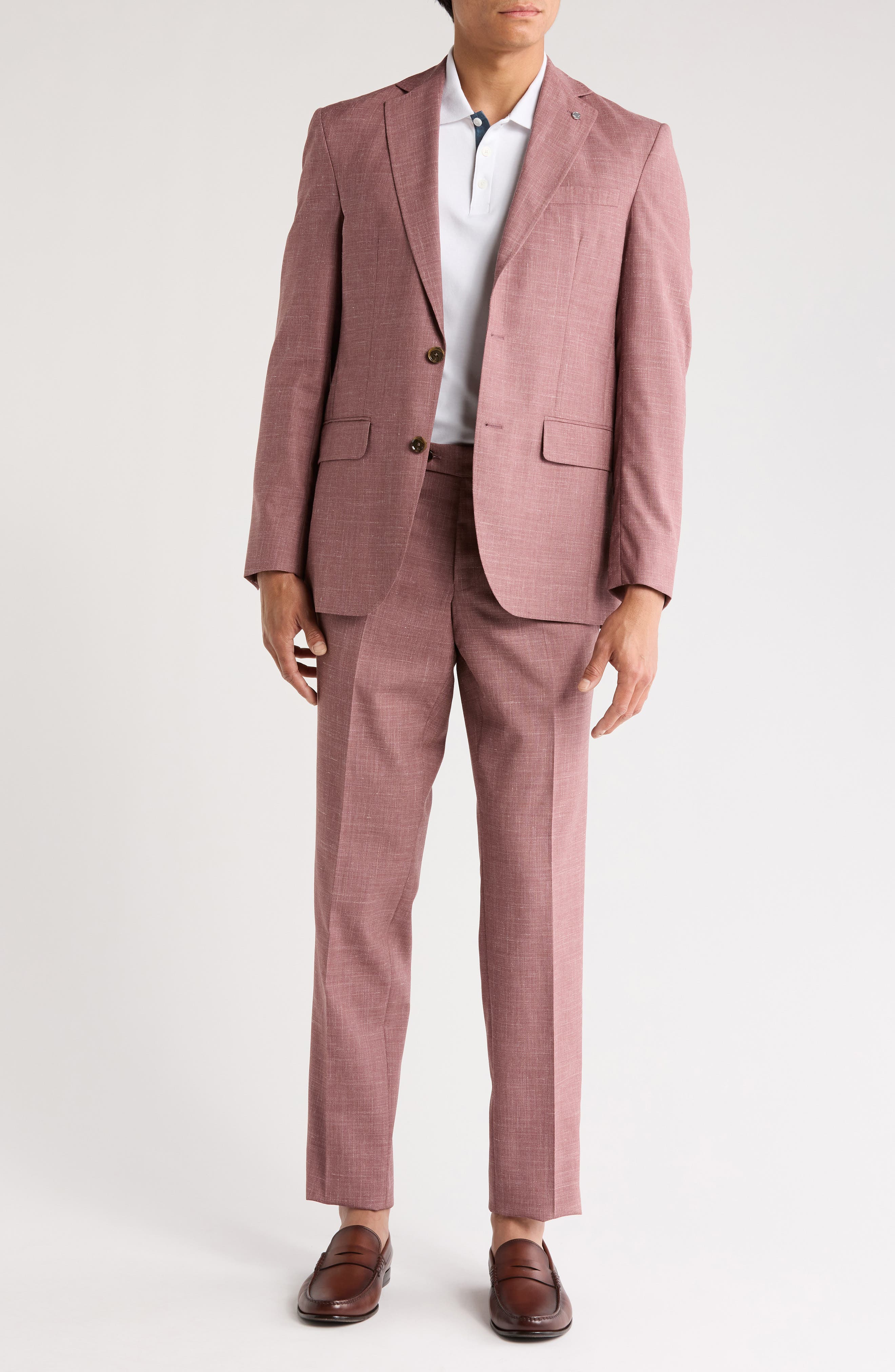 Ted Baker London Karl Slim Fit Coral Crosshatch Wool Blend Suit