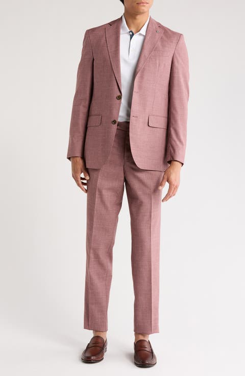 Karl Slim Fit Coral Crosshatch Wool Blend Suit (Short, Regular & Long)