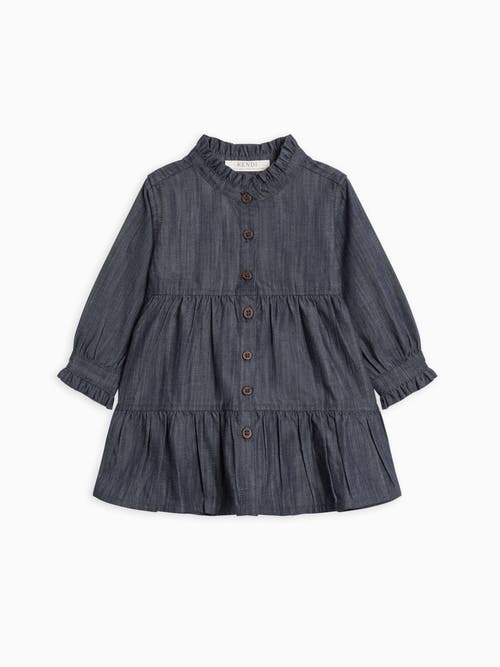 Kendi Kids' Tula Chambray Ruffle Shirt Dress In Multi