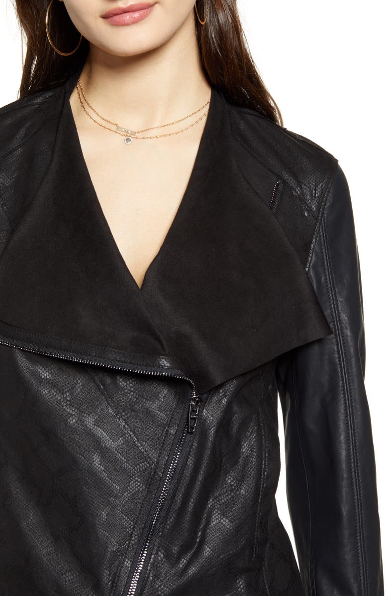 BLANKNYC Drape Front Faux Snakeskin Jacket, Alternate, color, 