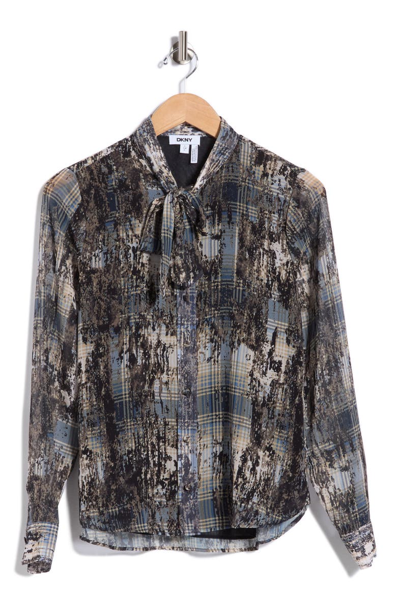 Crinkle Chiffon Tie Neck Top, Main, color, TRAVERTINE MULTI