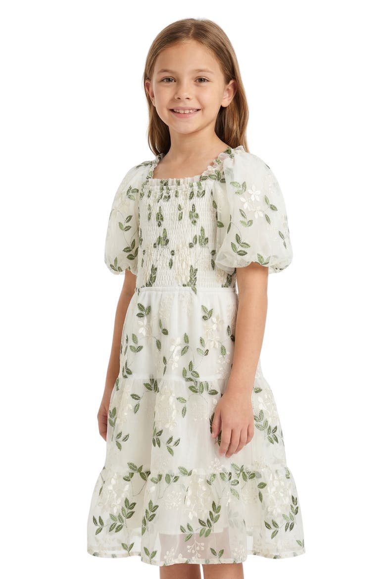 Kids' Floral Embroidered Organza Dress, Alternate, color, IVORY