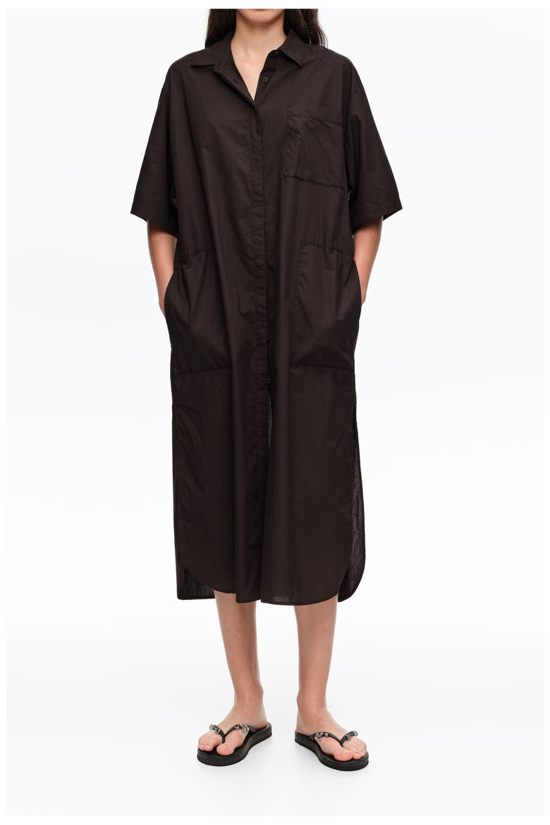 Cotton Embroidered Shirt Dress, Main, color, BLACK