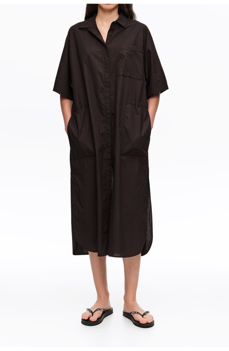 Bimba y Lola Cotton Embroidered Shirt Dress, Main, color, Black