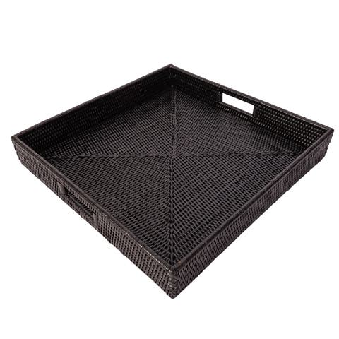 Artifacts Rattan Square Serving Tray with Cutout Handles