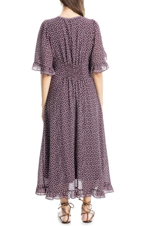 Max Studio Ruffle Sleeve Midi Dress In Wine/cream Stndrd Polka Dot