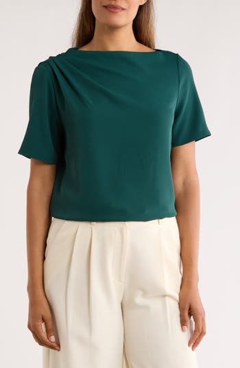Nordstrom Rack Pleated Shoulder Short Sleeve Top In Green