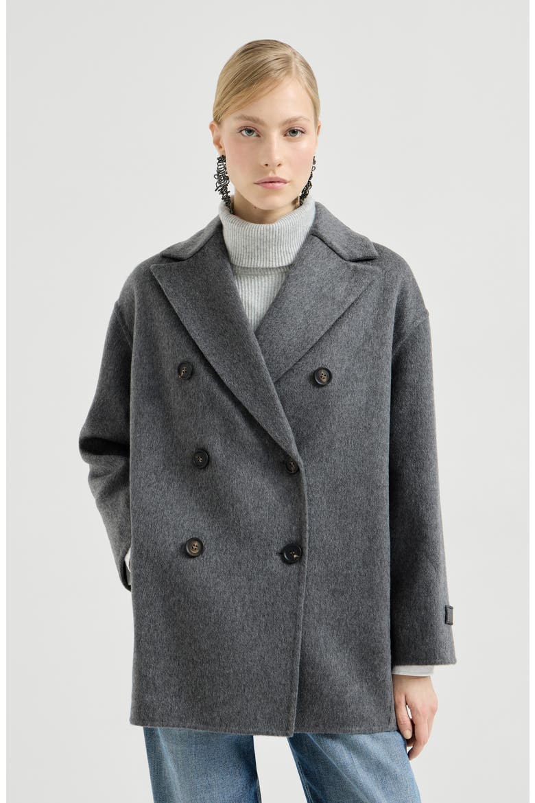 Cashmere double beaver cloth pea coat, Main, color, Anthracite