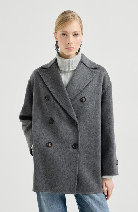 Cashmere double beaver cloth pea coat