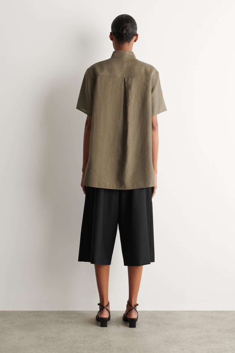 Fluid High-collar Shirt, Alternate, color, LIGHT BROWN