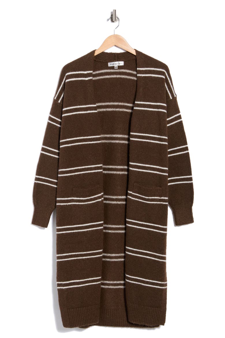 Striped Open Front Duster Cardigan, Alternate, color, BROWN COMBO