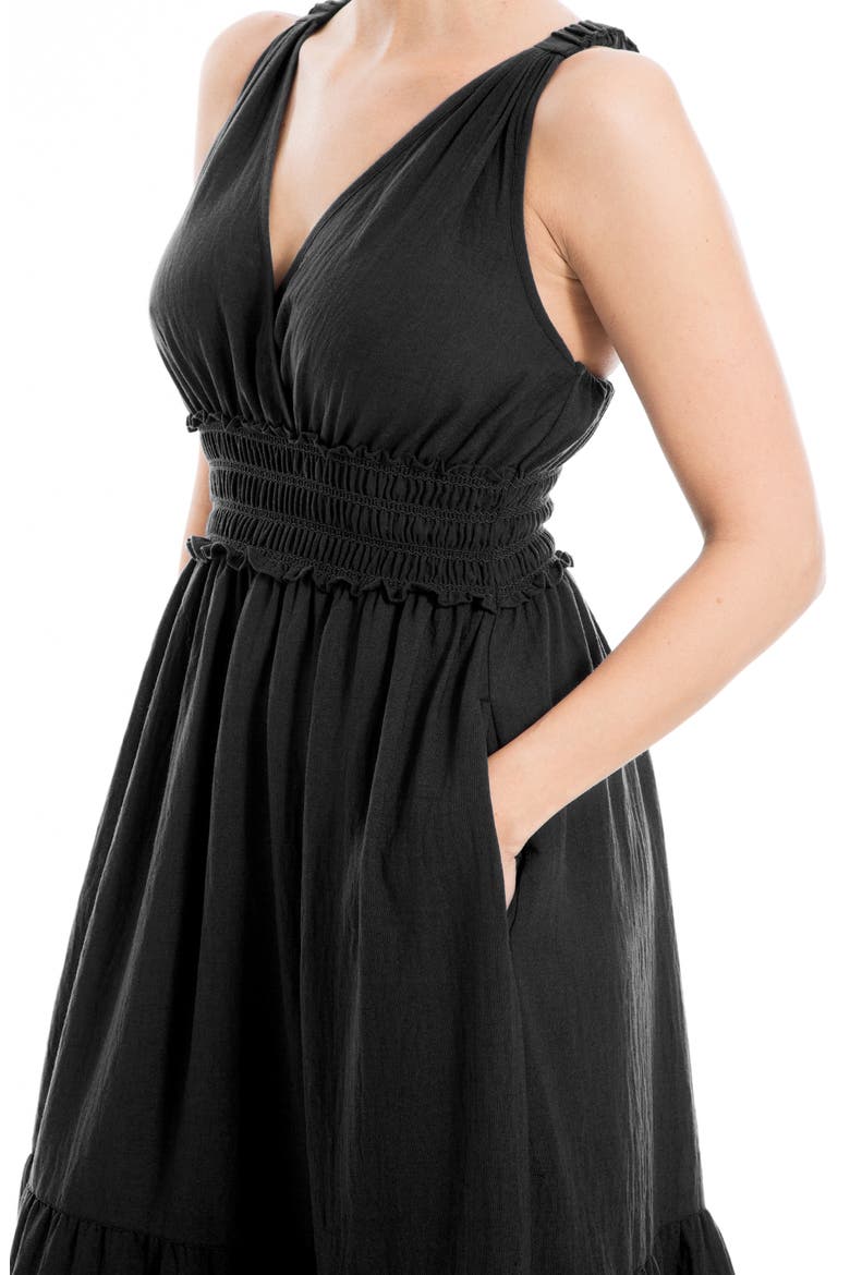 Crossback Tiered Maxi Dress, Alternate, color, BLACK