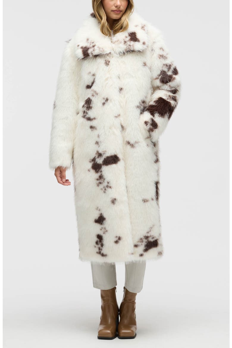 Faux Fur Longline Coat, Main, color, COW PRINT