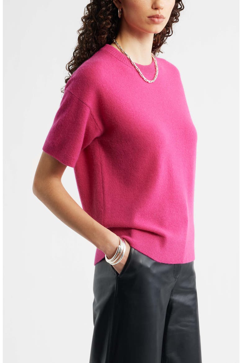 Short Sleeve Cashmere Sweater, Alternate, color, RED JAZZY