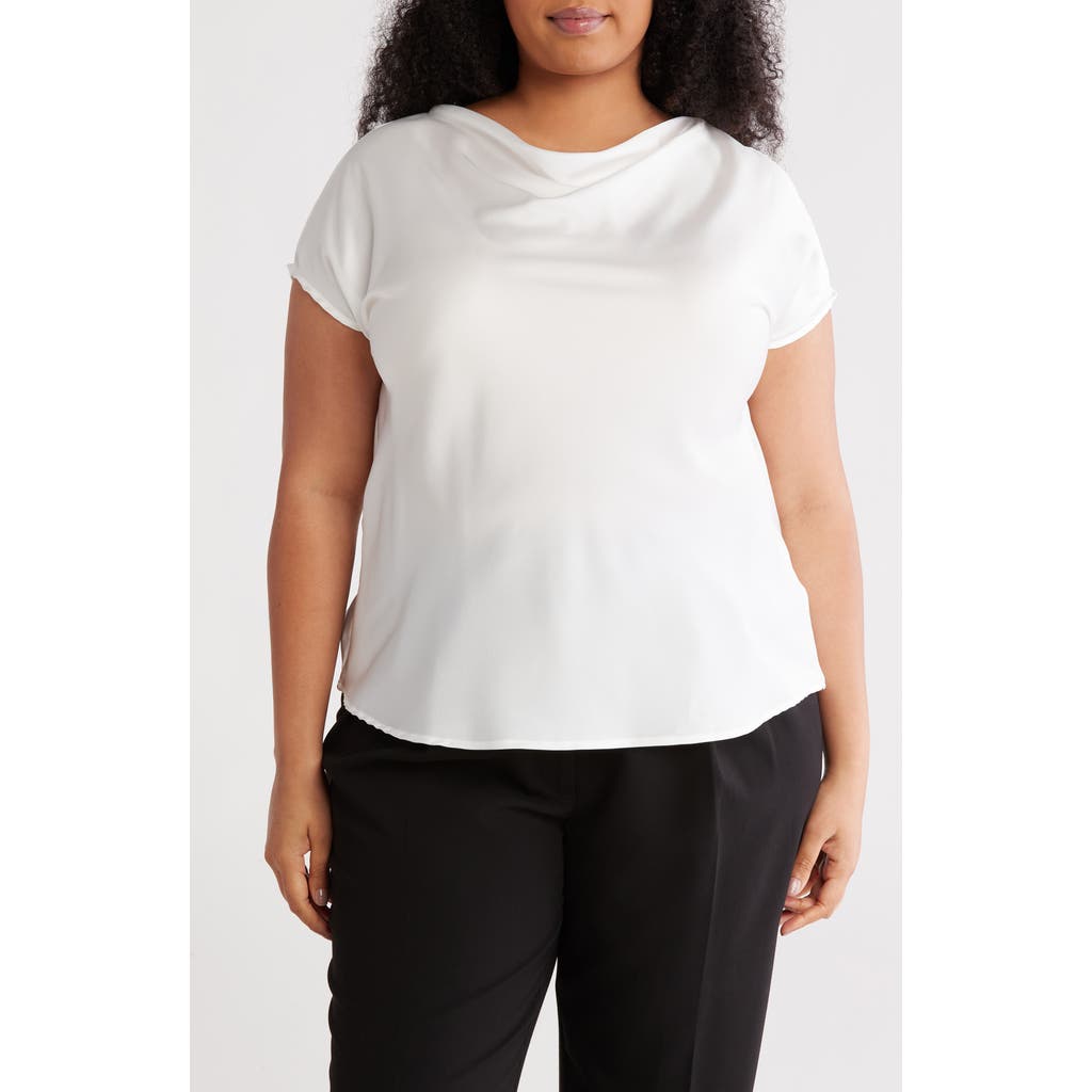 Renee C Cowl Neck Short Sleeve Satin Top
