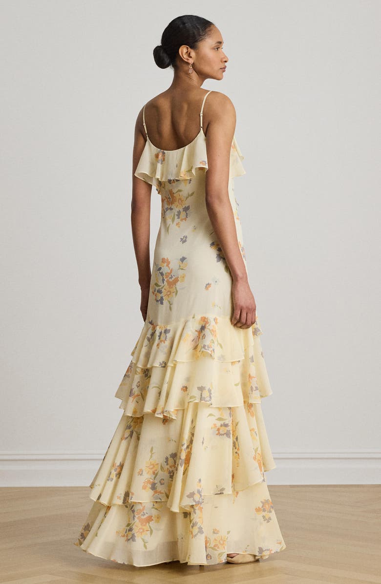 Lauren Ralph Lauren Ruffle Trim Tiered Georgette Gown, Alternate, color, Cream/ Multi