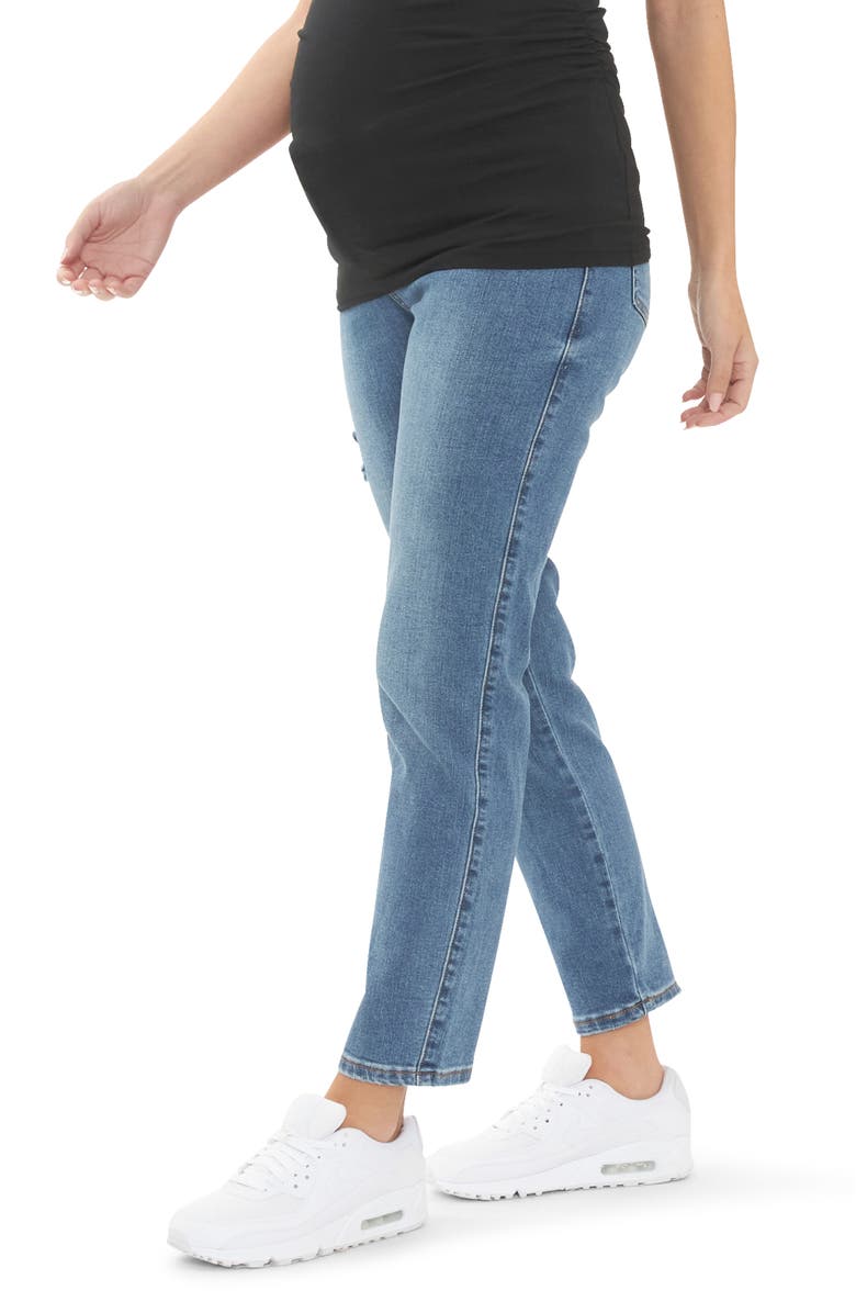 Ripe Maternity Dylan Distressed Straight Leg Maternity Jeans, Alternate, color, Blue