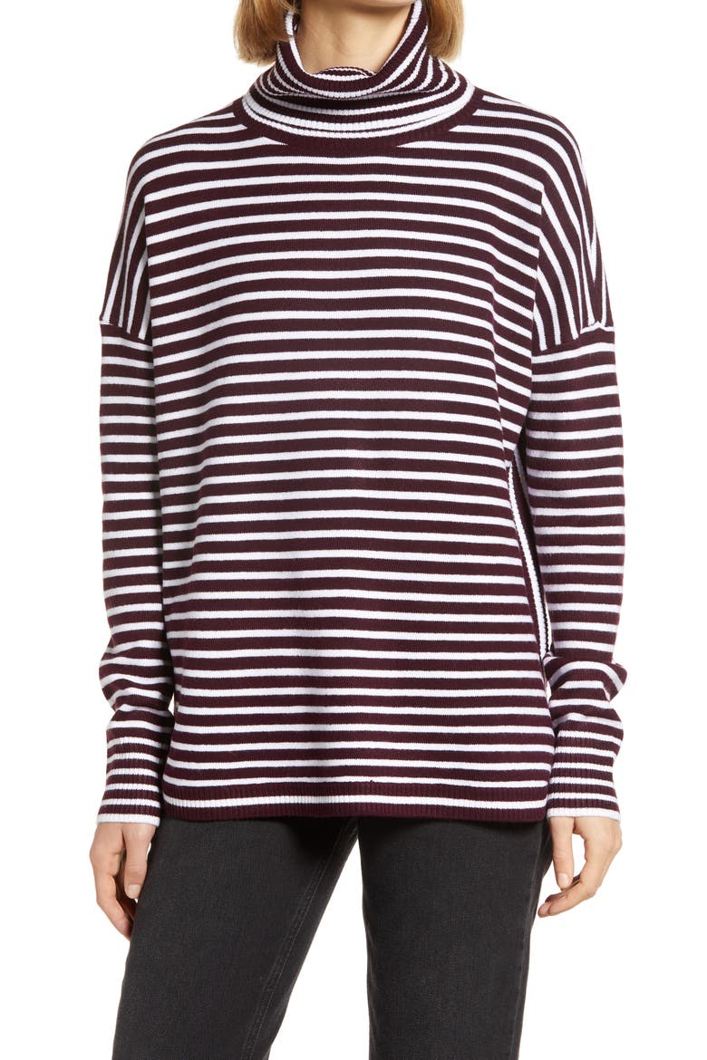 Women's Babysoft Stripe Turtleneck Top, Main, color, EVENING WINE/ WINTER WHITE