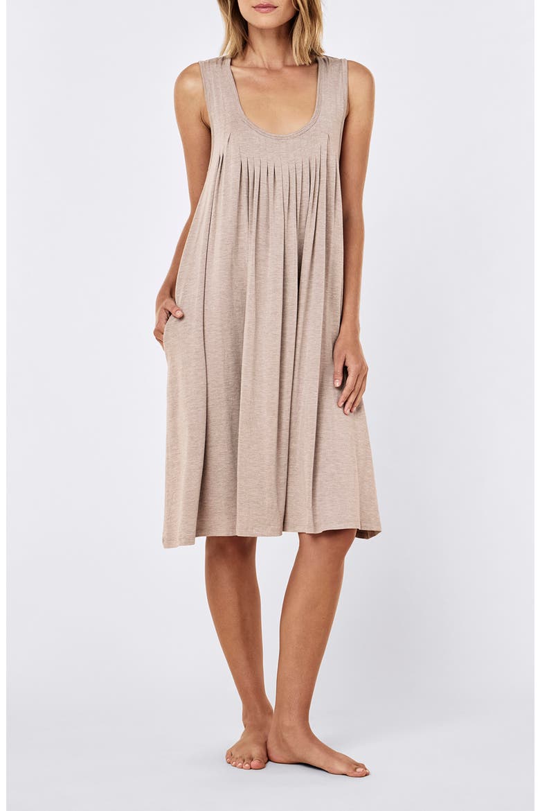 Kate Pleat Front Modal Nightgown, Main, color, MOCHA MOUSSE