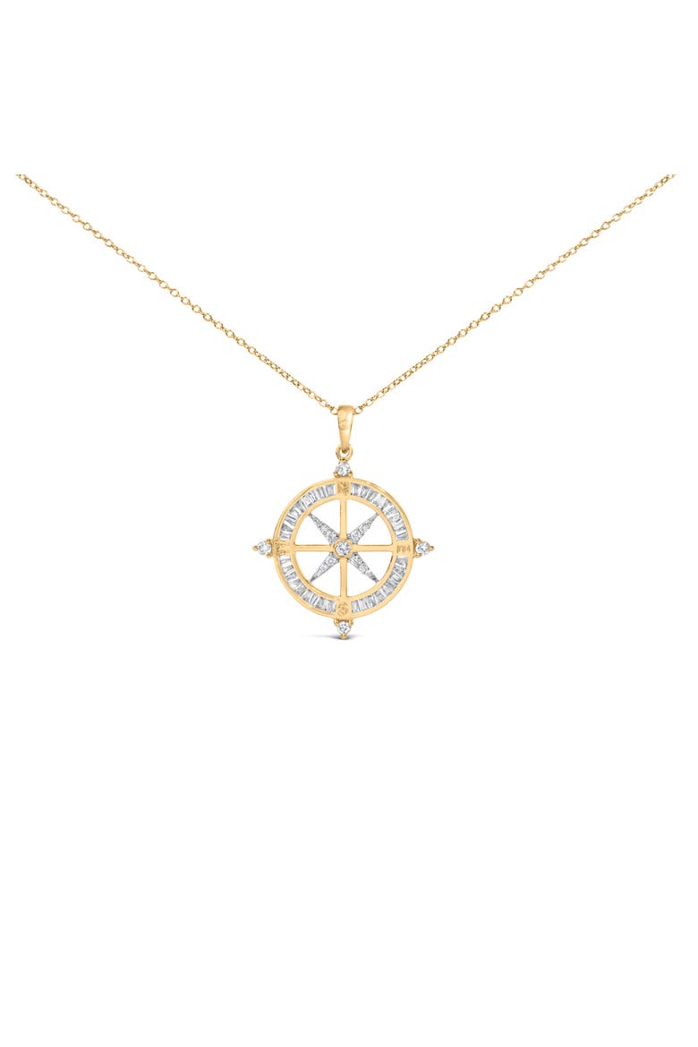 14K Yellow Gold Plated Sterling Silver 3/4 Cttw Diamond Compass Medallion Pendant Necklace, Main, color, Yellow Gold over Silver