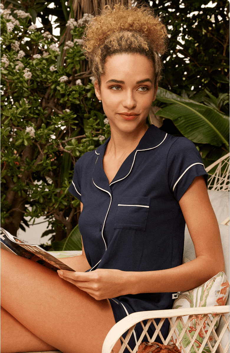 The Cat's Pajamas Pima Knit Short Set, Alternate, color, Midnight