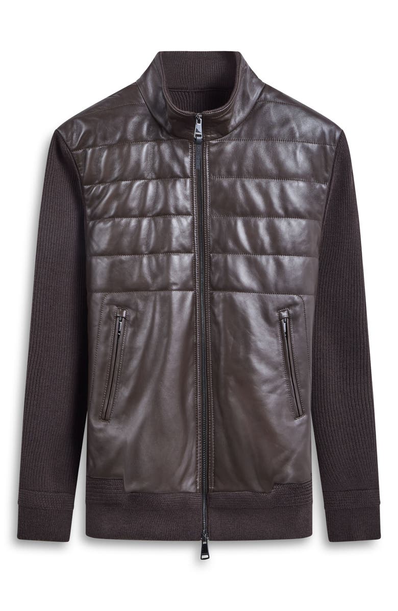 Bugatchi Mixed Media Bomber Jacket, Alternate, color, Truffle