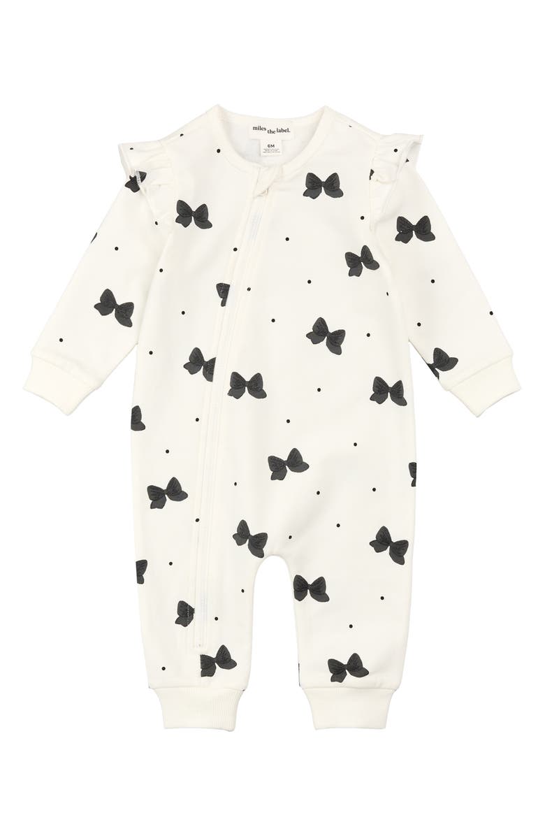 MILES BABY Glitter Bow Romper, Main, color, Off White