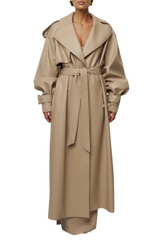 Jluxlabel Icon Double Breasted Faux Leather Trench Coat In Brown