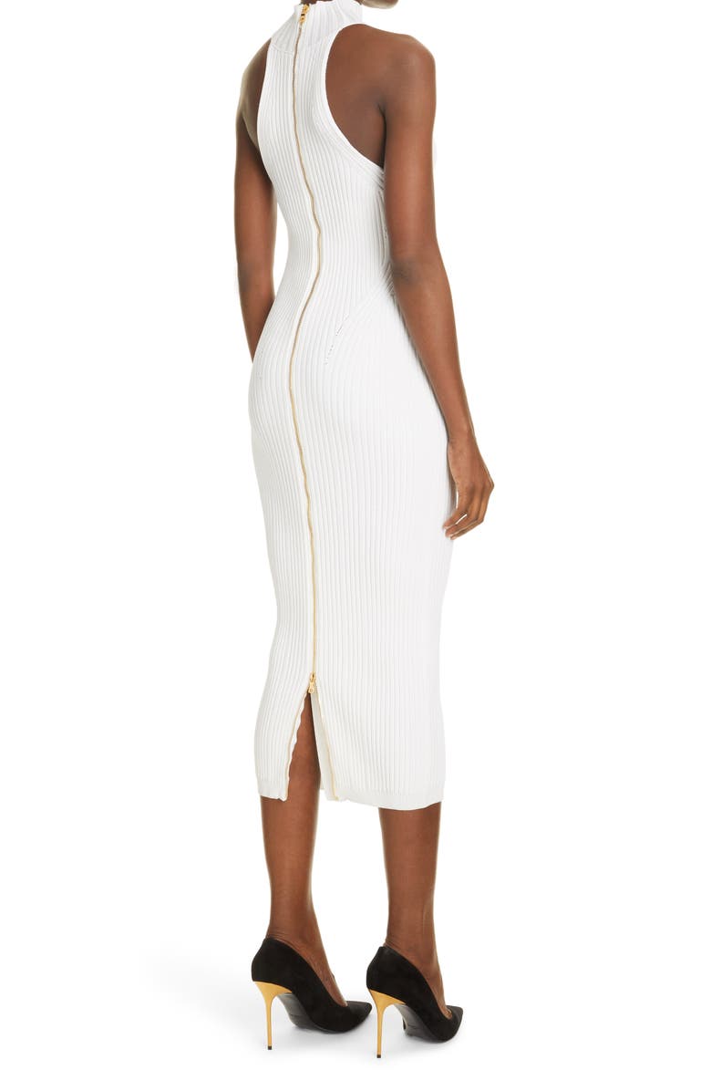 Balmain Ribbed Knit Body-Con Midi Dress, Alternate, color,