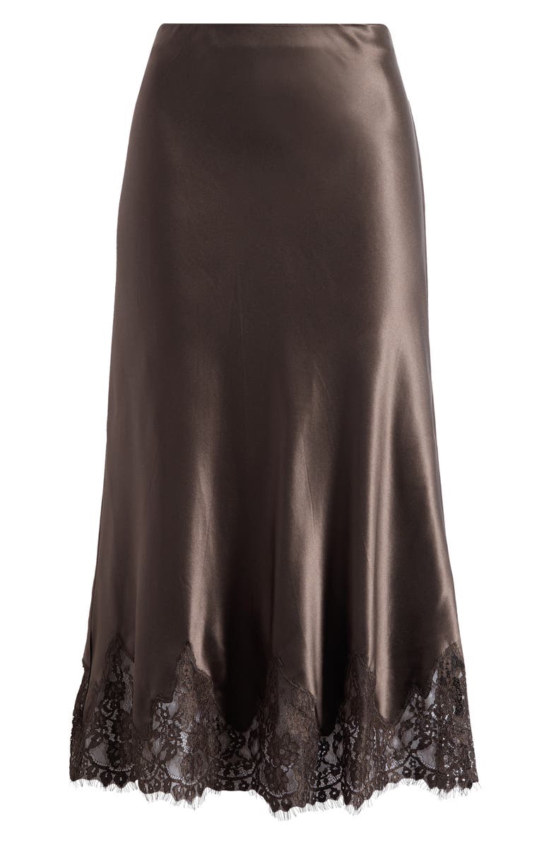 Reformation Carolina Lace Trim Silk Midi Skirt, Main, color, Black Pearl