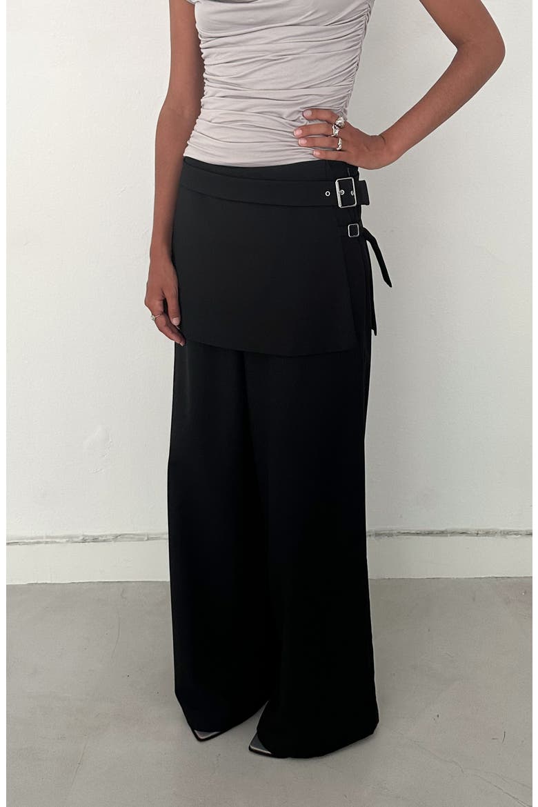 Lelia Layered Skirt Trousers, Alternate, color, Black