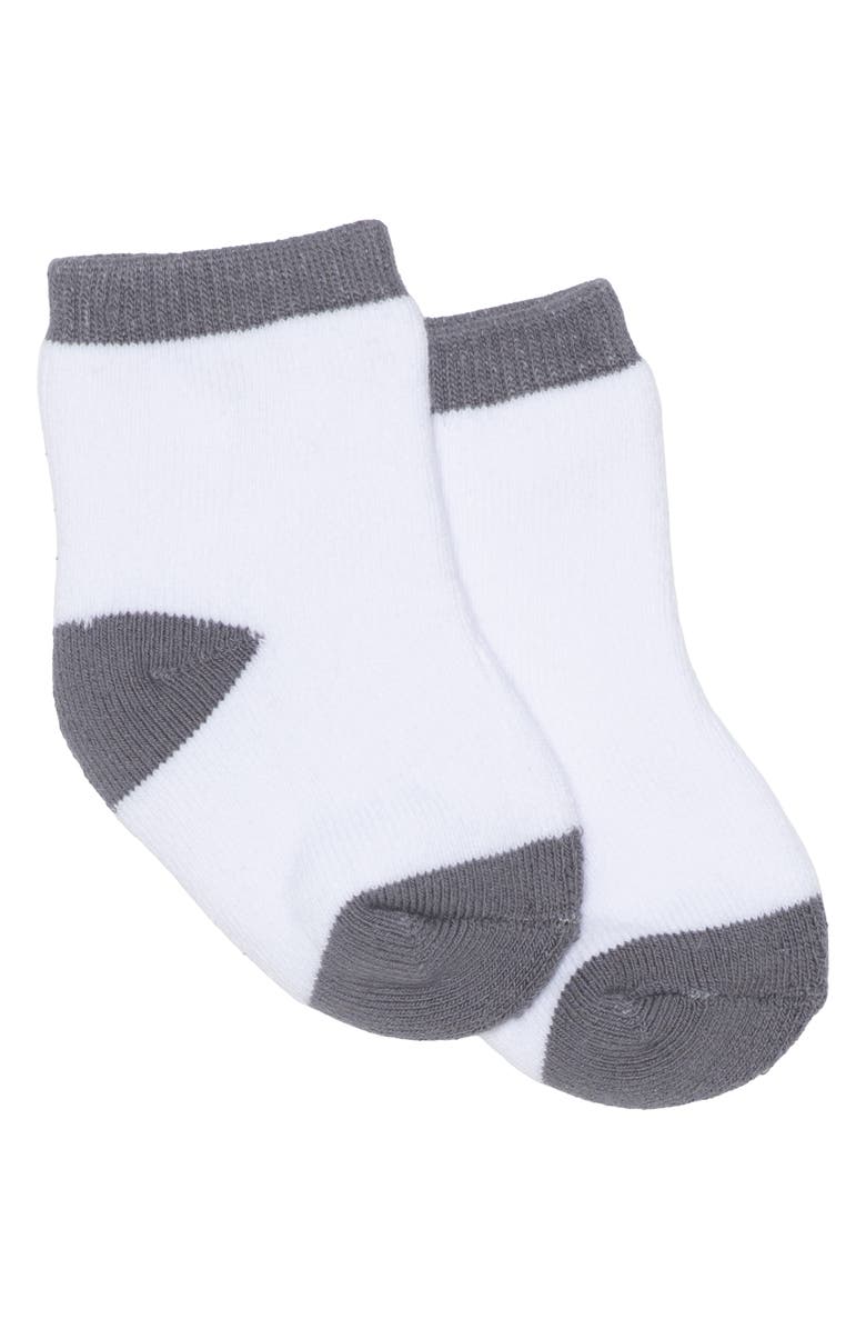 PL Baby by Petit Lem Quarter Zip Pullover, T-Shirt, Joggers & Socks Set, Alternate, color, Dark Grey Stripe