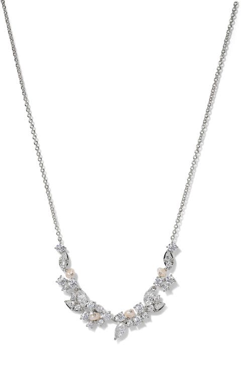Ravish Laurel Cubic Zirconia & Cultured Pearl Frontal Necklace