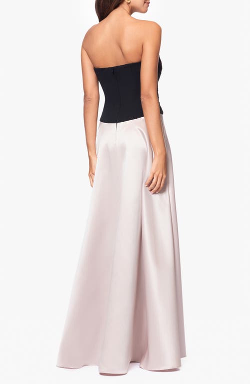 Xscape Evenings Mixed Media Strapless Ball Gown In Black/beige