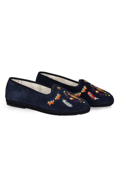 Fortela Frutate Friulane Suede Leather Embroidery In Blue