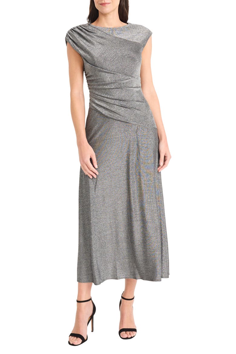 Cap Sleeve Metallic Midi Dress, Main, color, SILVER