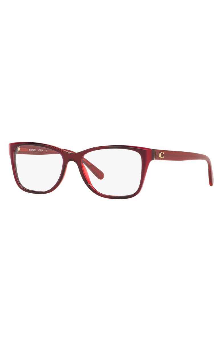 COACH 50mm Rectangular Optical Glasses, Alternate, color, Burgundy Laminate / Demo Lens