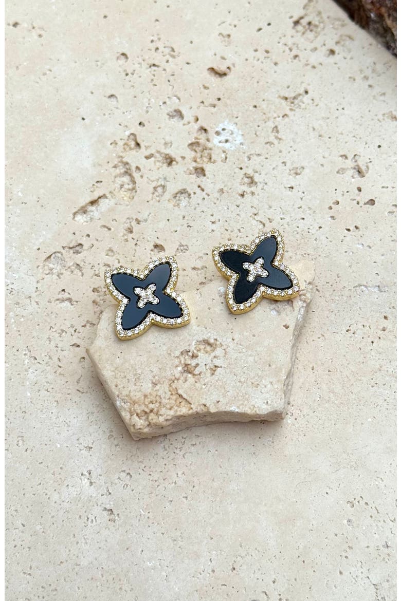 Cubic Zirconia Flower Stud Earrings, Alternate, color, BLACK