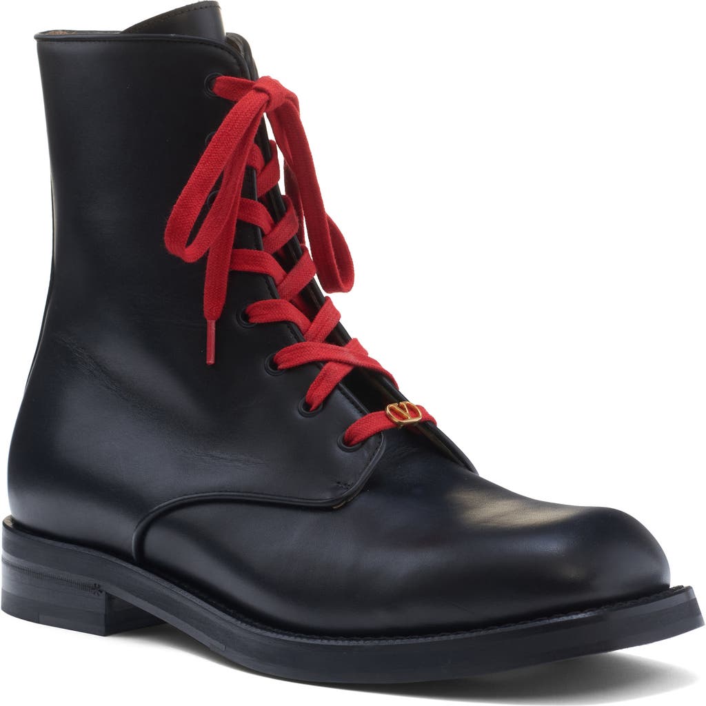 Valentino Calfskin Ankle Boots With Double Laces In Black